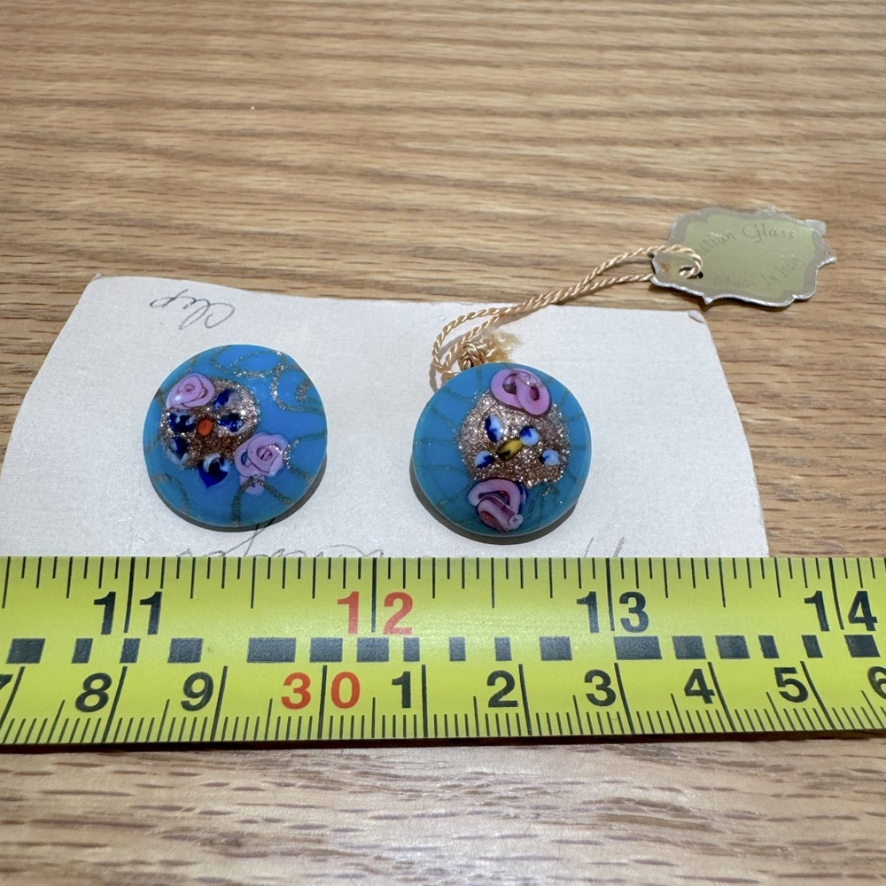 Venetian glass vintage blue Clip-On Earrings - Picture 3 of 5